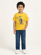 Boys Yellow New York Graphic Printed Half Sleeve Cotton T-Shirt