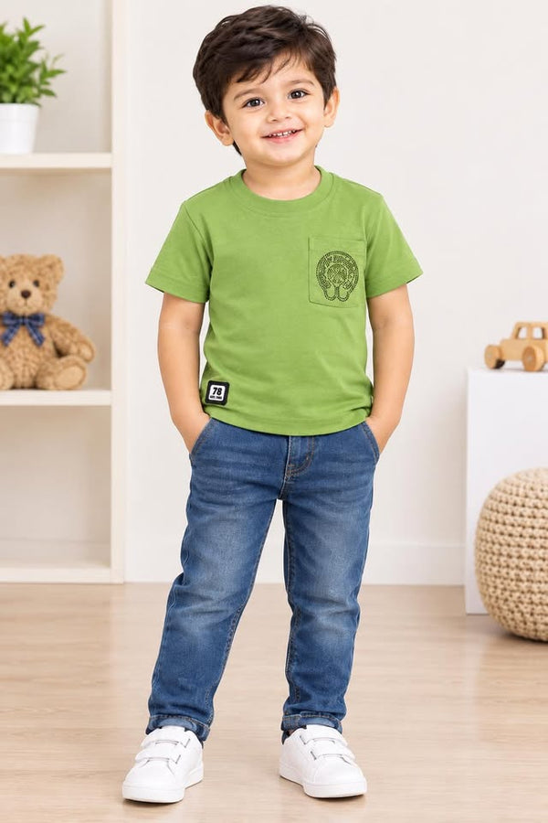 Boys Sage Green Scuba Printed T-Shirt