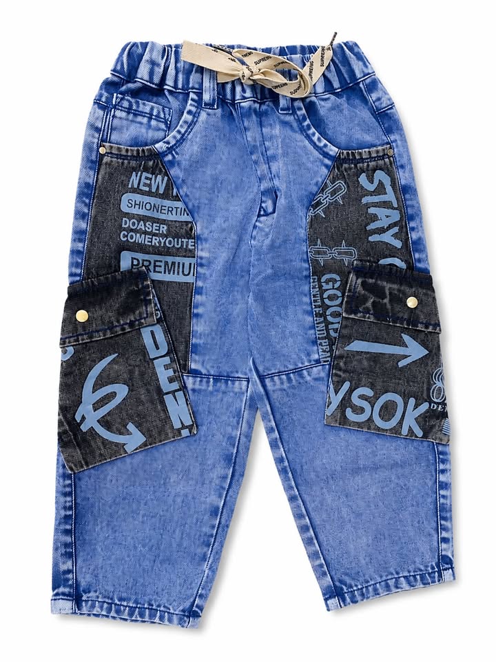 Blue Cargo with printed pockets