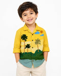 Boys Yellow Palm Tree Printed Full Sleeve Shirt