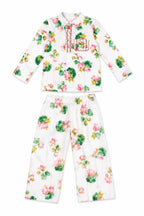 Girls' White Floral Printed Cotton Ethnic Co-Ord Set