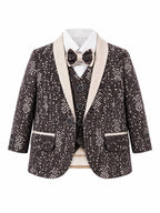 Boys' Brown Velvet Tuxedo Blazer & Beige Trousers Suit Set with Bow Tie