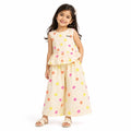 Girls' Cream Colorful Flower 2-Piece Cotton Co-Ord Set