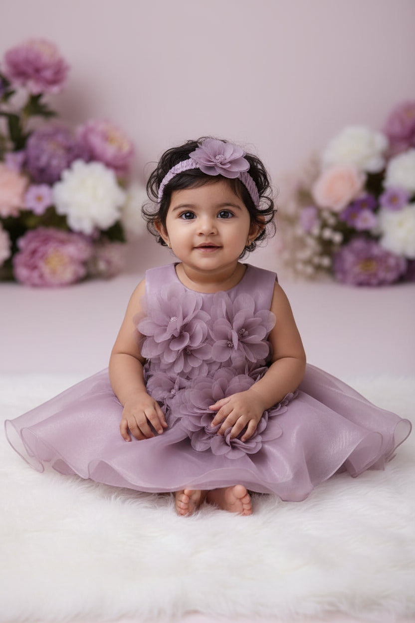 LILAC 3D FLORAL FROCK