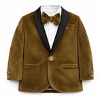 Boys' Bronze Brown Velvet Tuxedo Suit Set with Bow Tie