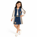 Girls' Blue Denim & Cream Linen-Look Jacket & Skirt Set