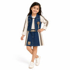 Girls' Blue Denim & Cream Linen-Look Jacket & Skirt Set