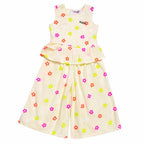 Girls' Cream Colorful Flower 2-Piece Cotton Co-Ord Set