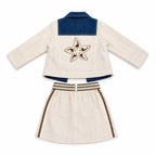 Girls' Blue Denim & Cream Linen-Look Jacket & Skirt Set