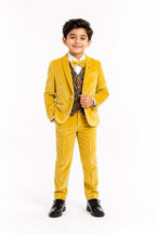 Boys' Mustard Yellow 3-Piece Suit Set with Vest and Tie