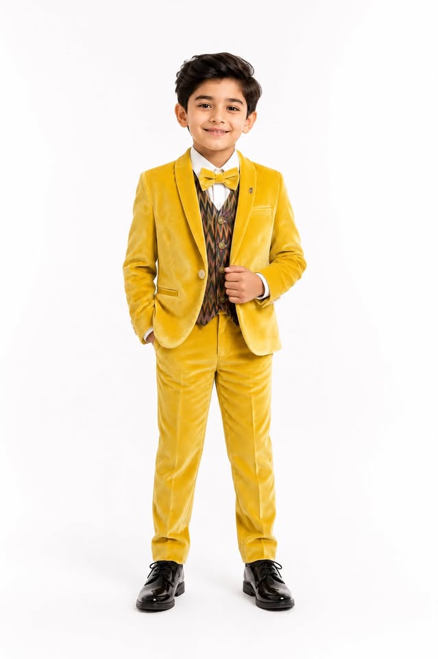 Boys' Mustard Yellow 3-Piece Suit Set with Vest and Tie