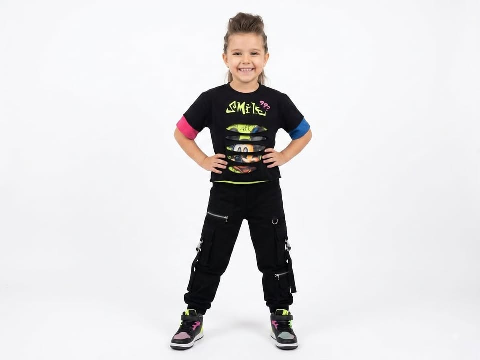 Black Mickey Graphic Cut-Out Girls T-Shirt