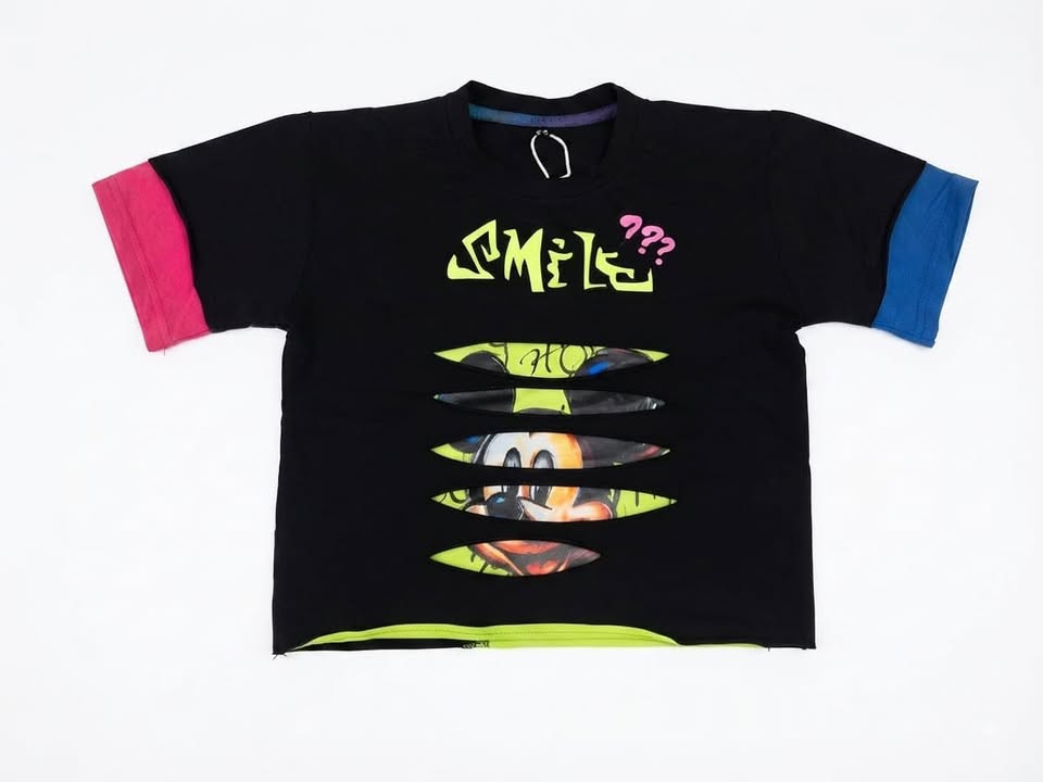 Black Mickey Graphic Cut-Out Girls T-Shirt