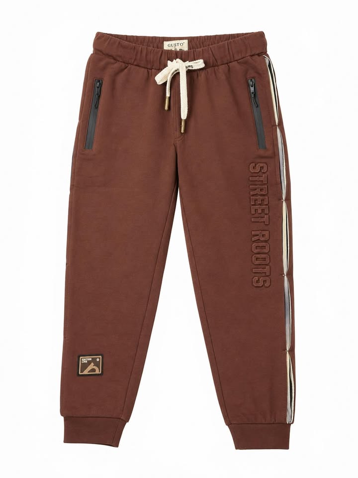 Boys Casual Olive Brown Activewear Track Pants