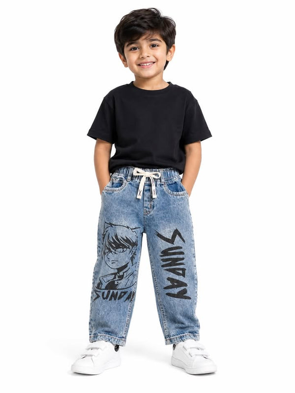 Boys Graphic Blue Denim Jeans