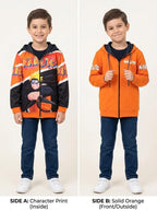 Boys Orange Zip-Up Graphic Hooded Jacket dual wear