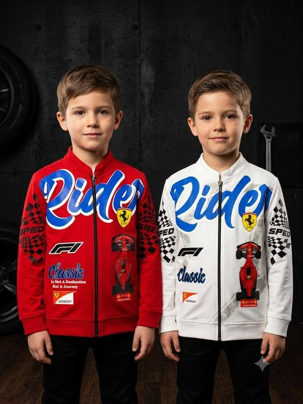 Boys Graphic Printed  Jacket – Red & Cream
