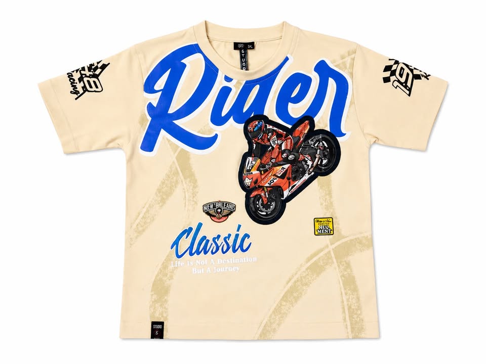 Boys "Rider" Graphic Short Sleeve T-Shirt – Cream