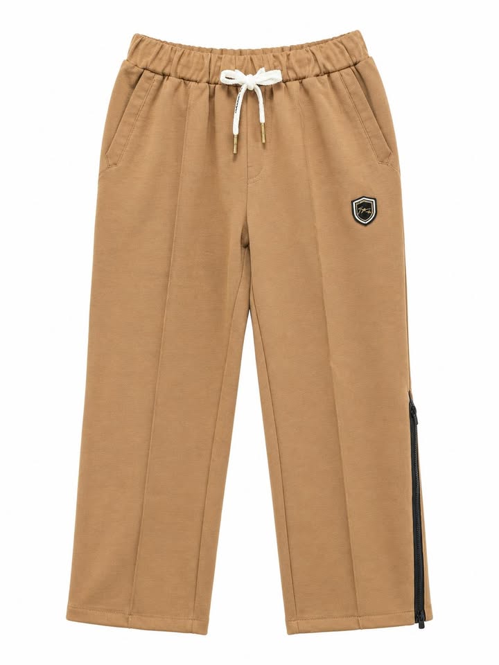 Boys Brown Track Pants with Side Stripes