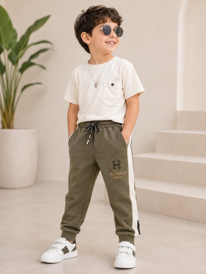 Boys Sporty Comfort Fit Track Pants - Olive Green