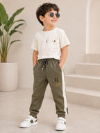 Boys Sporty Comfort Fit Track Pants - Olive Green