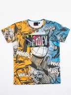 Boys Teal Graphic Printed Short Sleeve T-Shirt