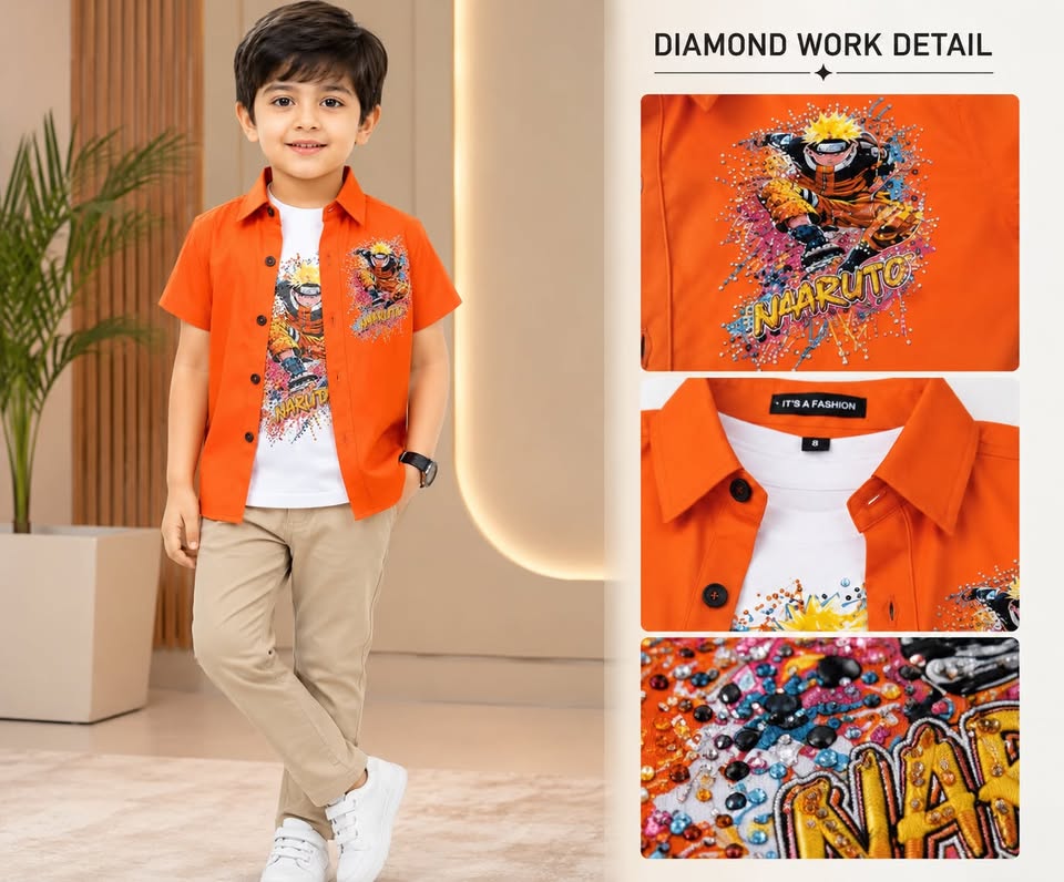 Boys Orange Graphic Printed Shirt & Shorts Co-ord Set