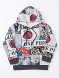 Boys One Piece Anime Printed Pullover Hoodie - White