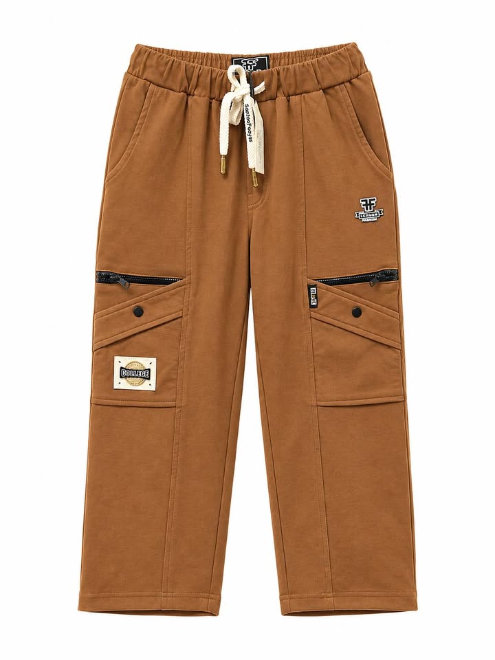Boys Comfort Fit Casual Cargo Trousers - Brown