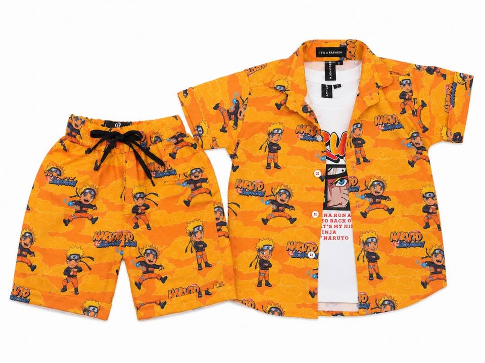Boys Orange Printed Short Sleeve Shirt & Shorts Co-ord Set
