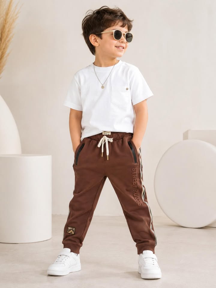 Boys Casual Olive Brown Activewear Track Pants
