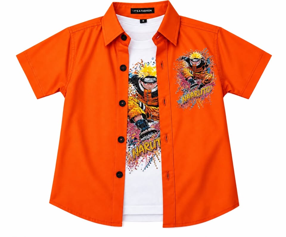 Boys Orange Graphic Printed Shirt & Shorts Co-ord Set