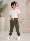 Boys Olive Green Jogger Track Pants with White Side Stripe