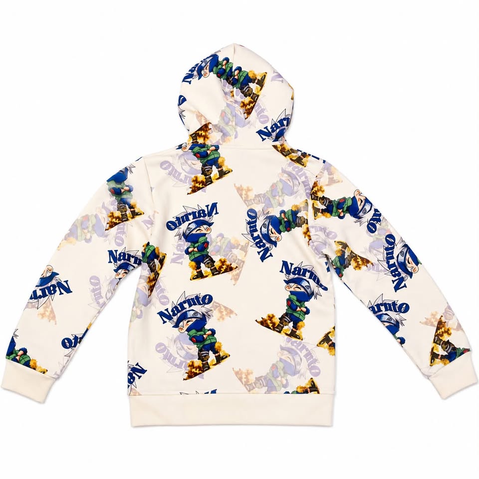 Boys White All-Over Printed Graphic Hoodie