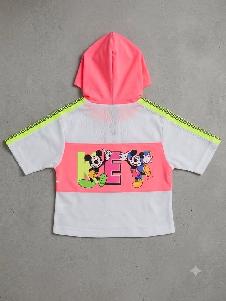 Girls Pink Colorblocked Hooded Sweatshirt & Top