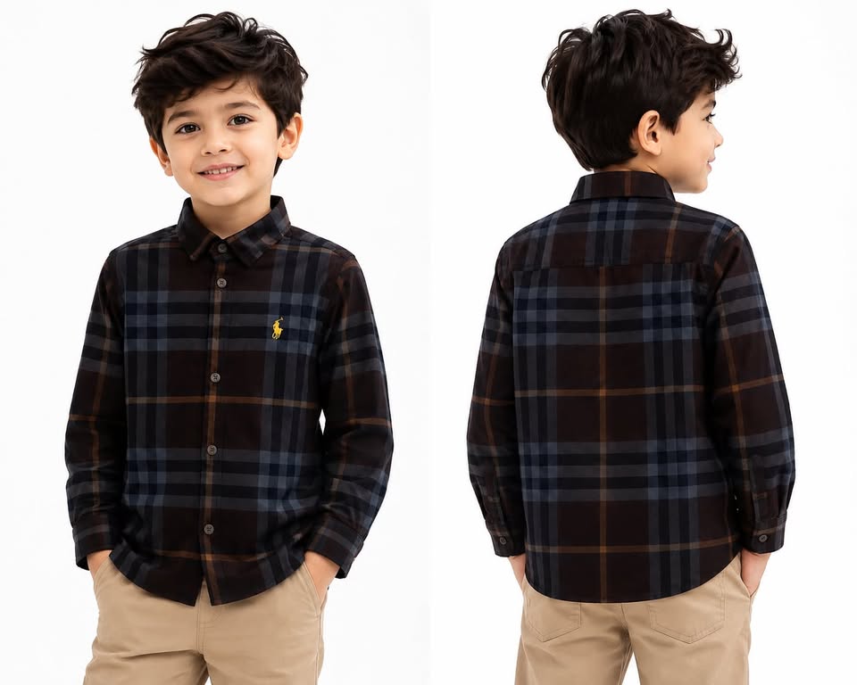 Boys Maroon Checkered Long Sleeve Cotton Shirt