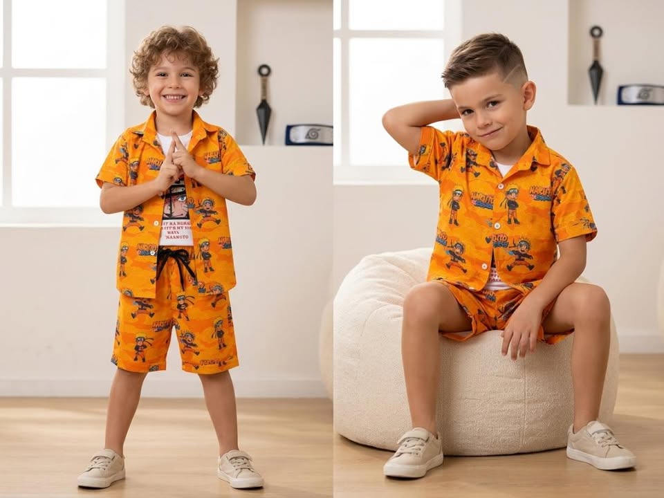 Boys Orange Printed Short Sleeve Shirt & Shorts Co-ord Set