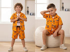 Boys Orange Printed Short Sleeve Shirt & Shorts Co-ord Set