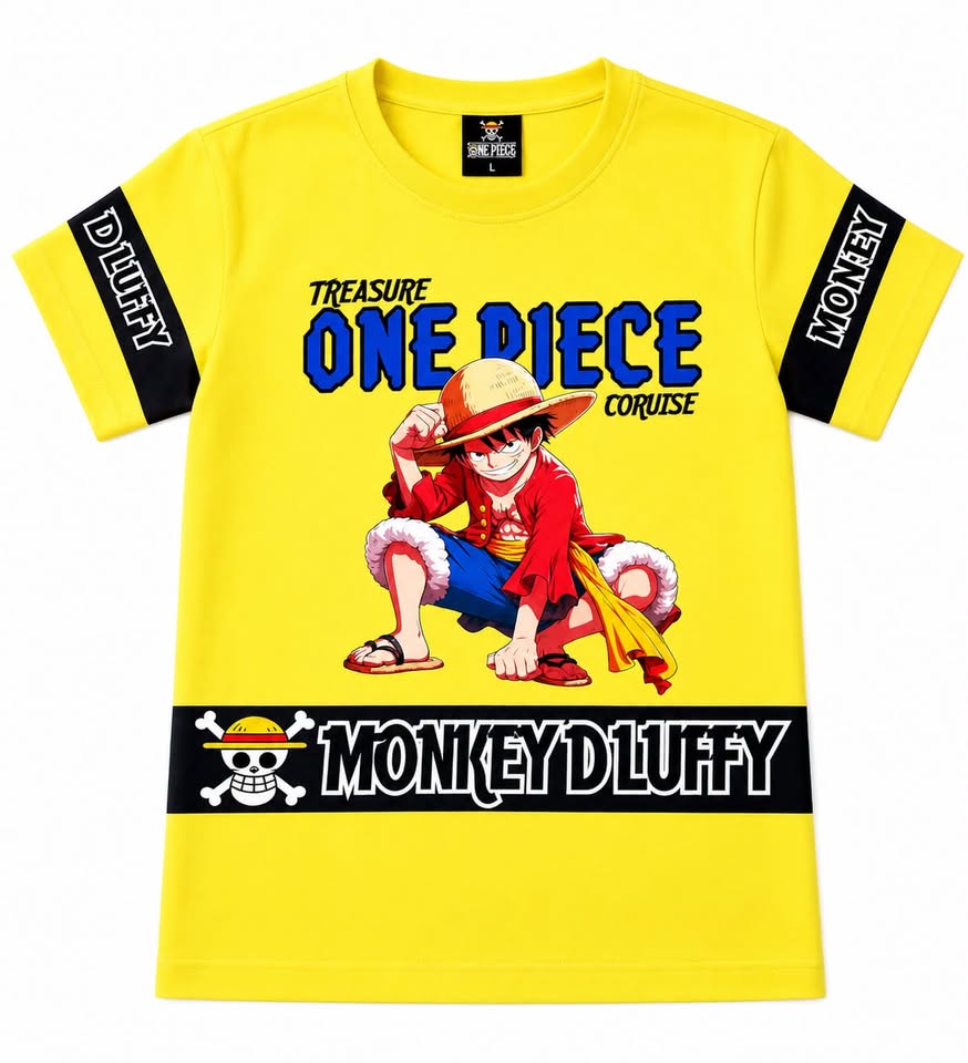 Boys One Piece Anime Printed T-Shirt (Yellow)