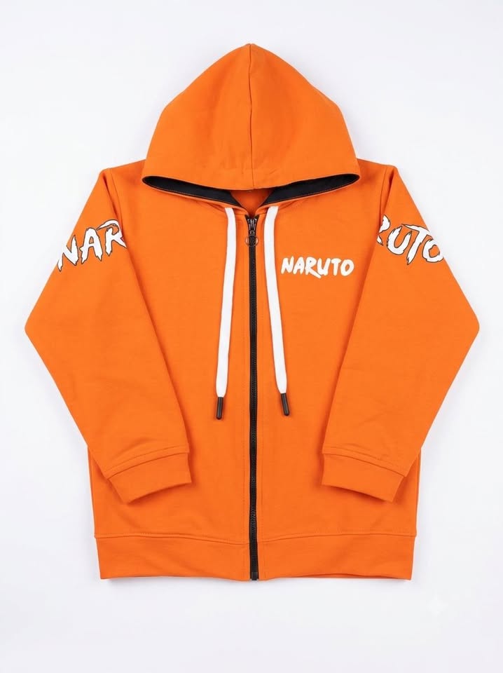 Boys Orange Zip-Up Graphic Hooded Jacket dual wear