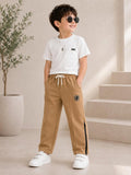 Boys Brown Track Pants with Side Stripes