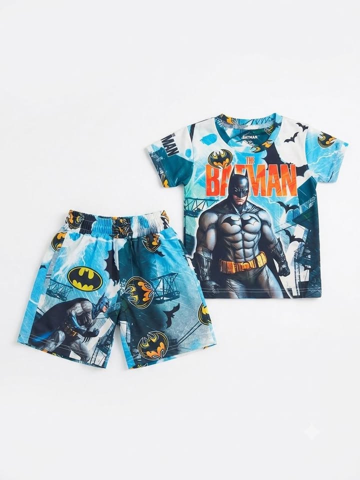 Boys Blue Graphic Printed Shirt & Shorts Co-ord Set