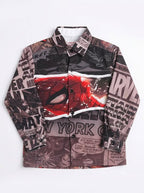 Boys Black Graphic Printed Long Sleeve Shirt