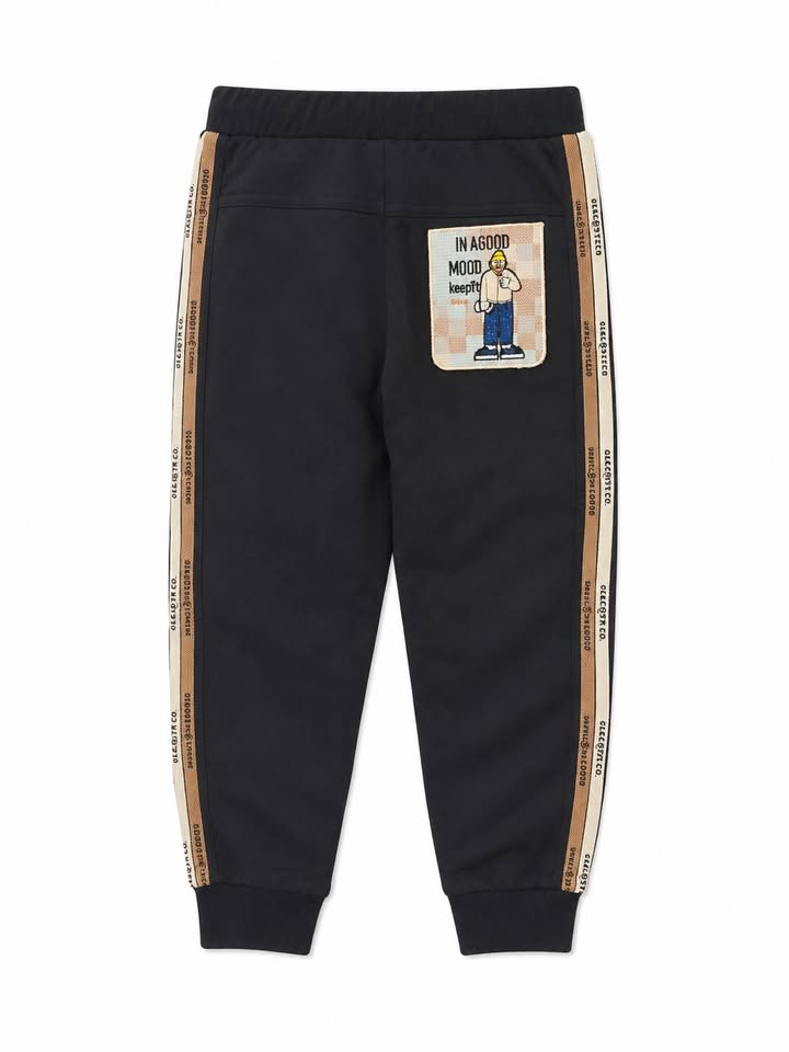 Boys Athletic Black Striped Track Pants