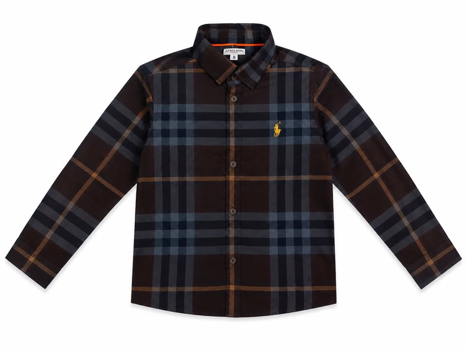 Boys Maroon Checkered Long Sleeve Cotton Shirt