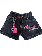 Pink Floral Bloom Dark Wash Denim Shorts