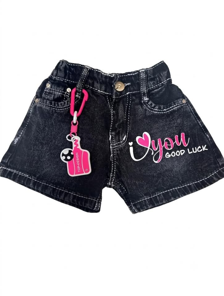 Pink Floral Bloom Dark Wash Denim Shorts