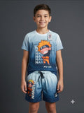 Boys Blue Naruto Anime Printed T-Shirt and Shorts Set