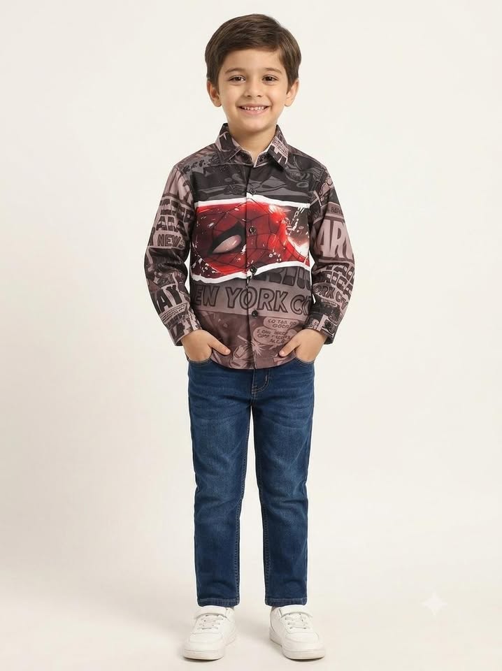 Boys Black Graphic Printed Long Sleeve Shirt