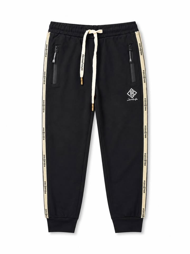 Boys Athletic Black Striped Track Pants
